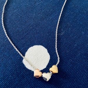 Sterling silver tricolor heart necklace w crystal